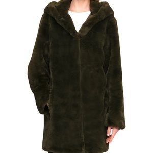 New DKNY hooded fur coat jacket 2 0 xs women warm brown Christmas 🎁 birthday